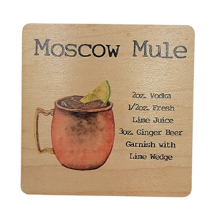 Moscow Mule Cocktail Wood Coaster with Cork Back- COA038