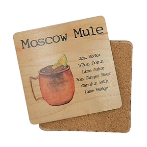 Moscow Mule Cocktail Wood Coaster with Cork Back- COA038