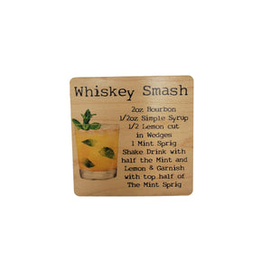 Whiskey Smash Cocktail Wood Coaster with Cork Back- COA043