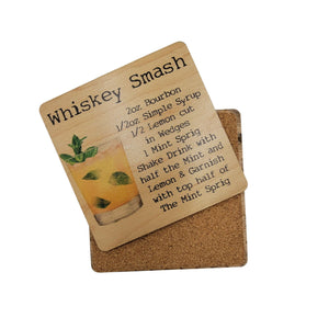 Whiskey Smash Cocktail Wood Coaster with Cork Back- COA043