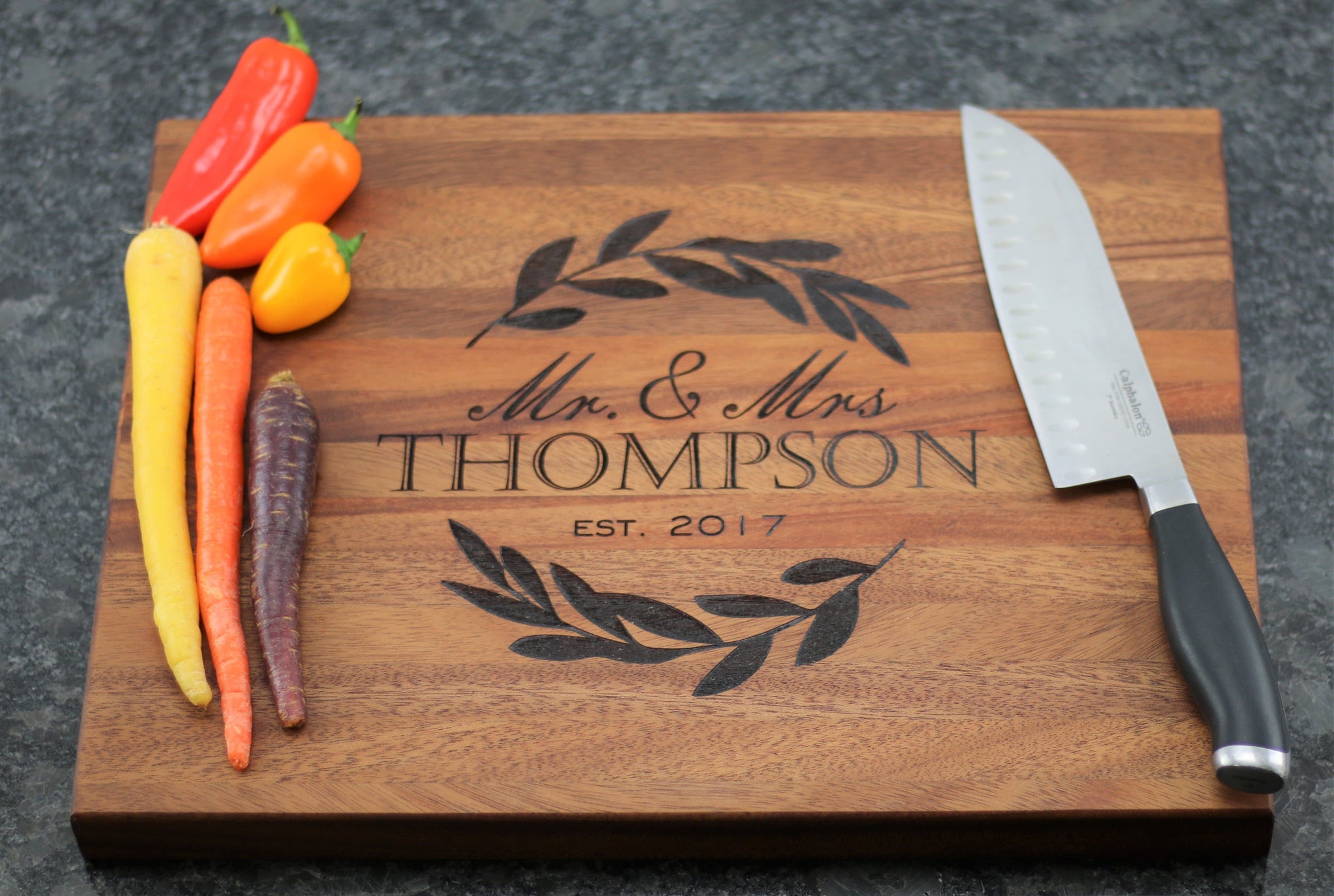 Personalized Cutting Board with Laurel Branch