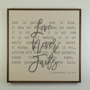 "Love Never Fails" 24x24 Wall Art Sign - MW007 - Driftless Studios