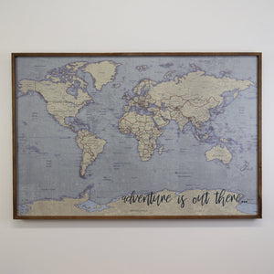 36x24 - Antique Tan World Map Push Pin - Travel Map - UM005 - Driftless Studios