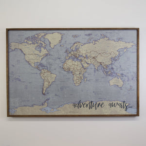 36x24 - Antique Tan World Map Push Pin - Travel Map - UM005 - Driftless Studios