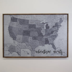 36x24 - Political Gray Scale USA Map - US Travel Map - UM008 - Driftless Studios