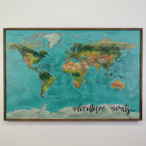 36x24 - Geographical Teal Natural Earth World Map - Travel Map - UM002 - Driftless Studios
