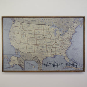 36x24 - Antique Tan USA Map - US Travel Map - UM010 - Driftless Studios