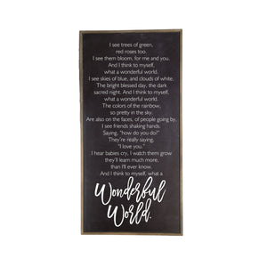 "Black What A Wonderful World" Vertical Wood Sign - PB002
