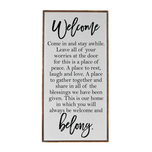 "Welcome Belong" Vertical Wood Sign - PW024