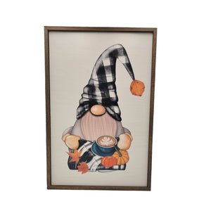 "Fall Gnome With Hot Coco Décor" 12x18 Wall Art Sign - TMP006