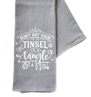 "Tinsel In A Tangle" Gray Tea Towel -  TWL084