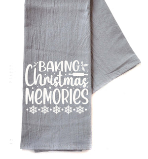 "Baking Christmas Memories" Gray Tea Towel -  TWL097