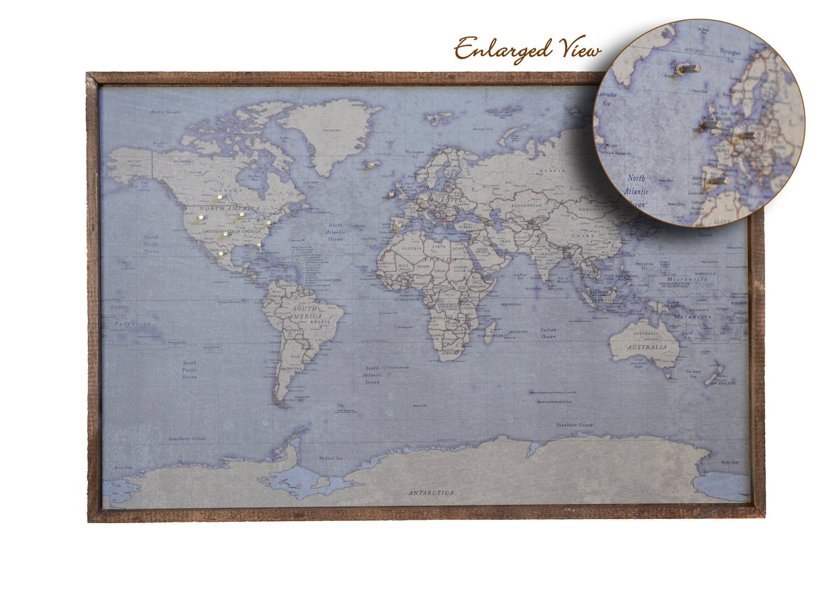 24x16 - Antique Tan World Map Magnetic Pin - Travel Map - SM005
