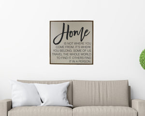 Home is not where you come from it's where you belong; 24x24 Wall Art Sign - MW010 - Driftless Studios