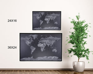 36x24 - Geographical Black and White World Map Push Pin - Travel Map - UM003 - Driftless Studios
